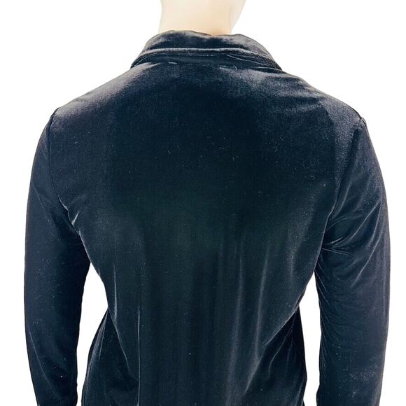 Ronnie Nichole Womans Sz Large Blouse Black Velvet Stretch Button Front - Picture 7 of 8